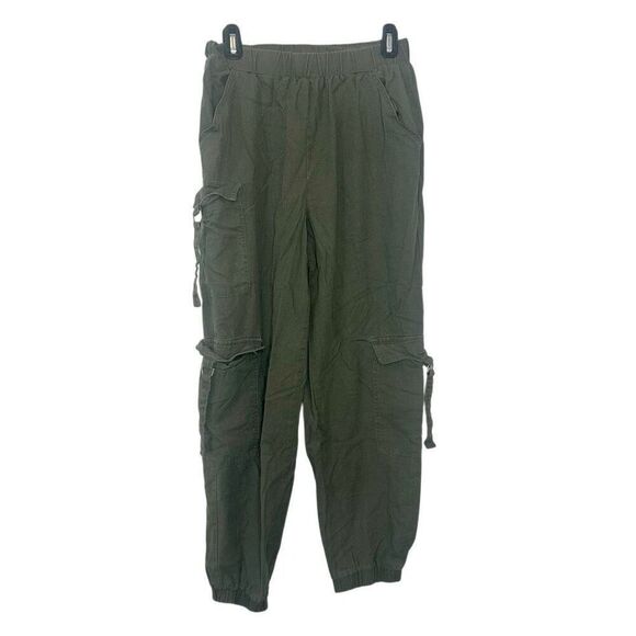 Ci Sono Linen Pull On Elastic Waist Olive Green Cargo Jogger Pants Size Small - Picture 3 of 5